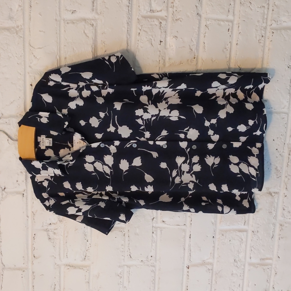 NWT J Crew black Blouse with White Flowers